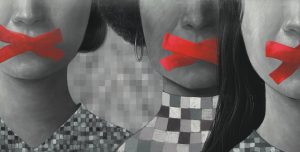 Enfants avec du sparadrap rouge sur la bouche, symbole du silence imposé aux victimes de violences pédocriminelles